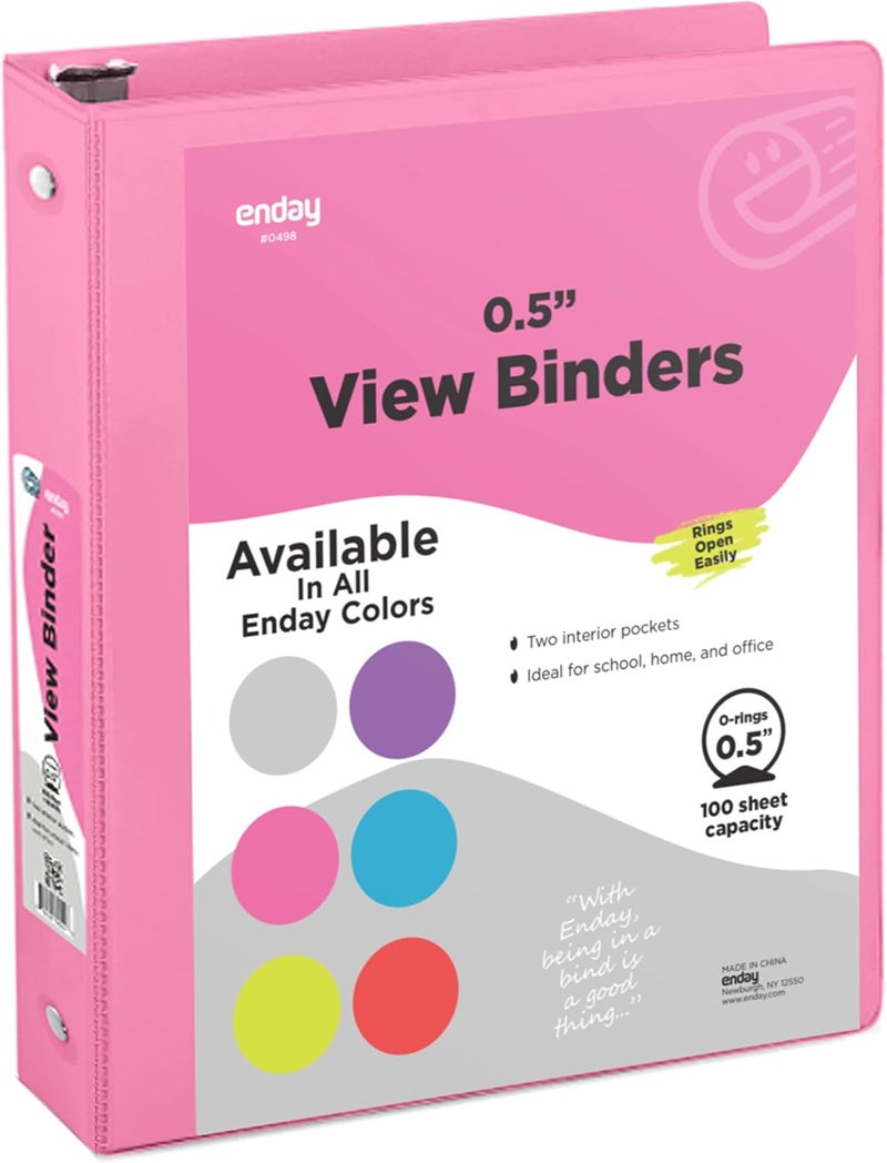 Enday ½ Inch 3 Ring Binder .5 inch Pink Clear View Cover with 2 Inside Pockets, Colored School Supplies Office and Home Binders – by - Image 1
